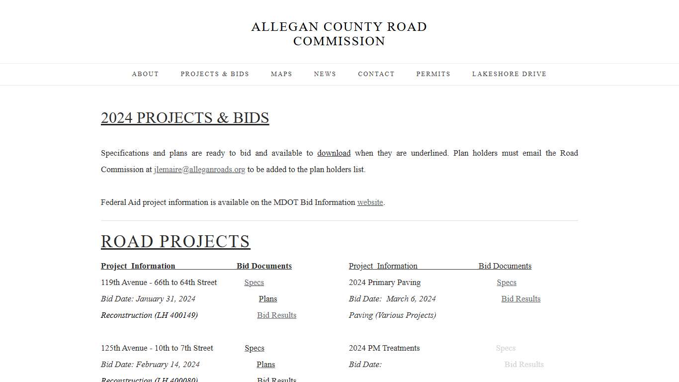 2024 PROJECTS & BIDS - ALLEGAN COUNTY ROAD COMMISSION